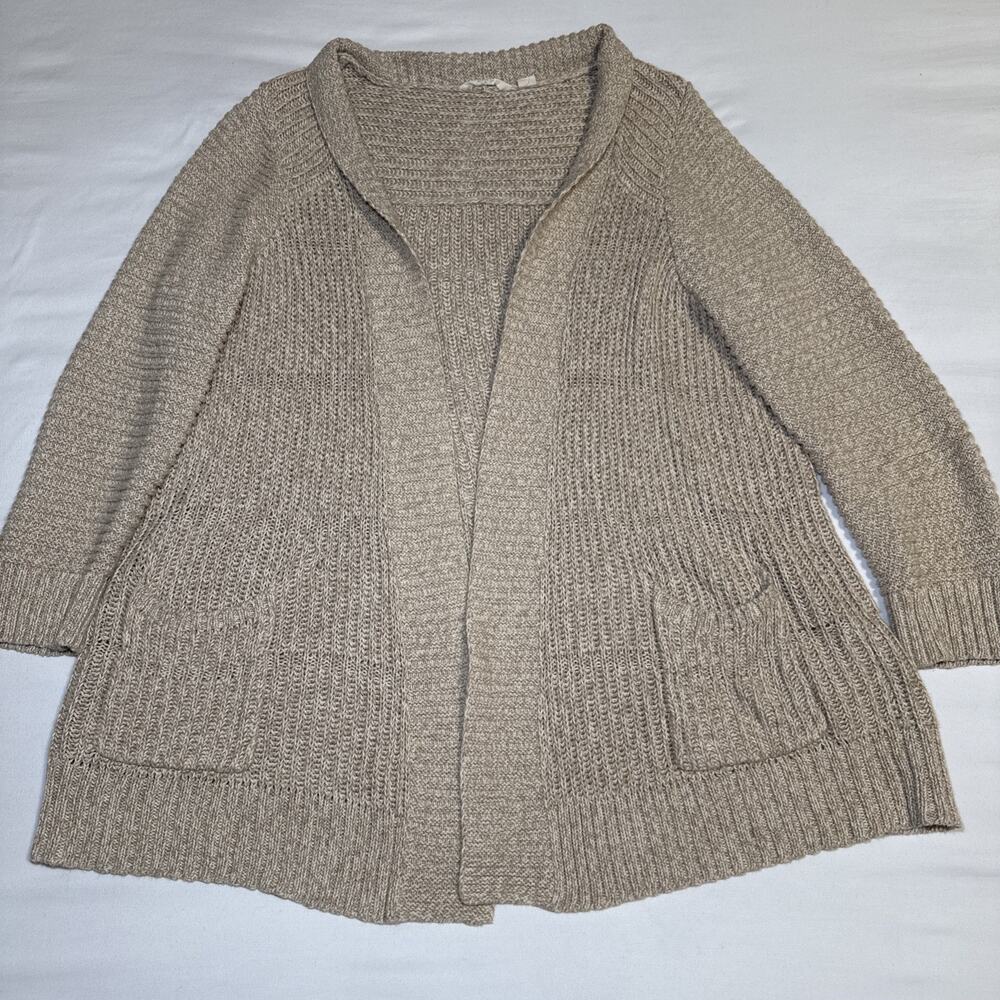 Lucky Brand Neutral Taupe Open-Front Knit Cardigan